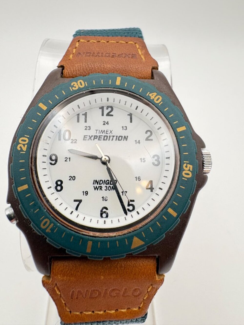 Timex Expedition Indiglo WR30M Quartz Watch Brown Resin Teal Strap 39mm Parts
